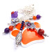 Clemson Charm Necklace, Tiger Paw Pendant, Orange Glass Beads, Purple Amethyst, Ceramic Bead, Silver Cable Chain, Hamsa, Clemson Jewelry