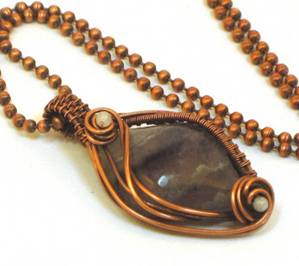  Amethyst Lace Cabochon Copper Woven Wire & Moonstone Pendant