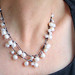 Designer Pearl Necklace, White Pearl Bib on Knotted Linen, Ivory White and Brown Bib Necklace, Original Artisan Design by WillOaks Studio